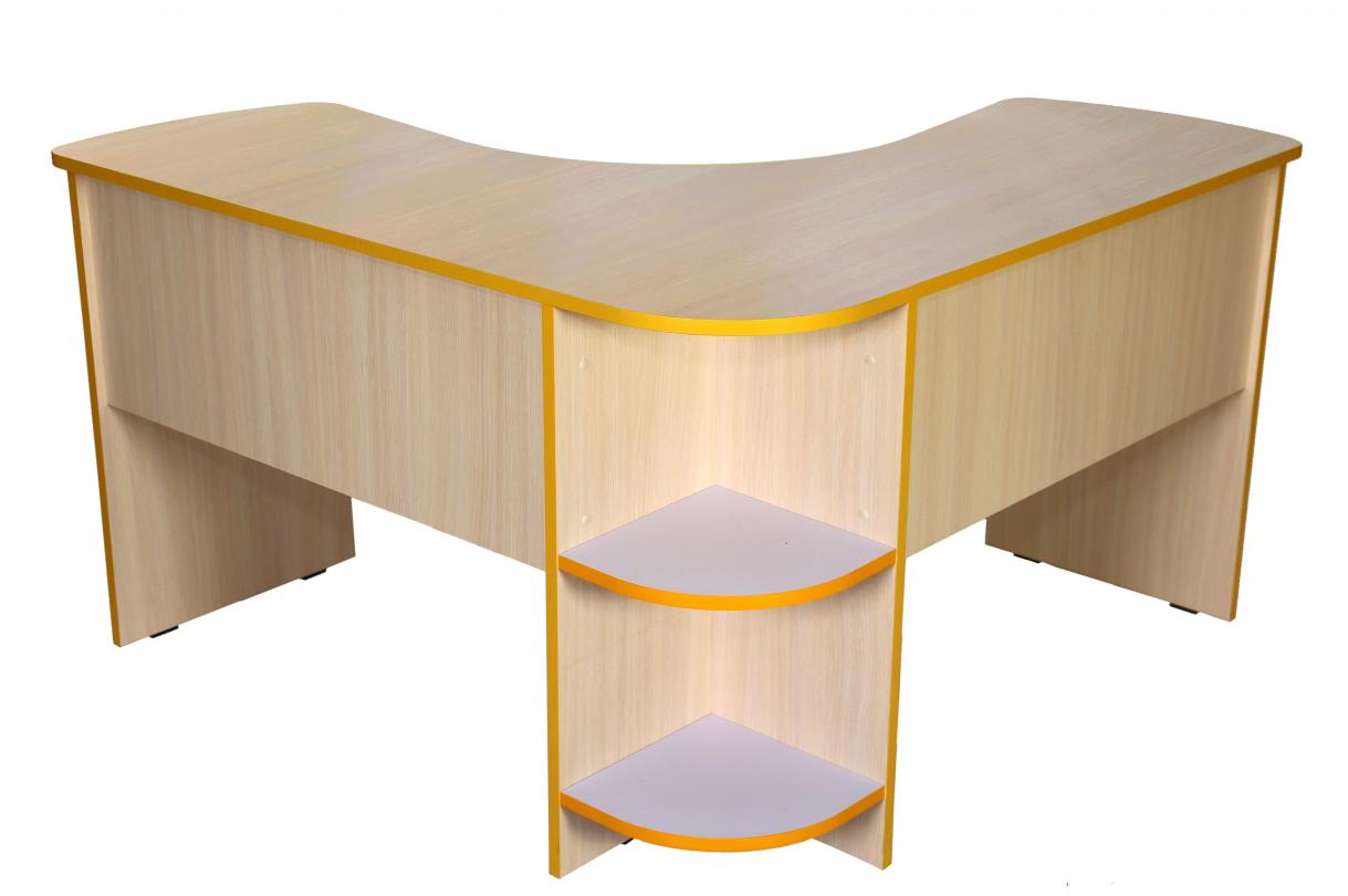 Кутовий стіл для вчителів, з 2-ма відкритими полицями, матеріал каркасу - ЛДСП, АЛМАНТ, 1300х1300х750 мм.